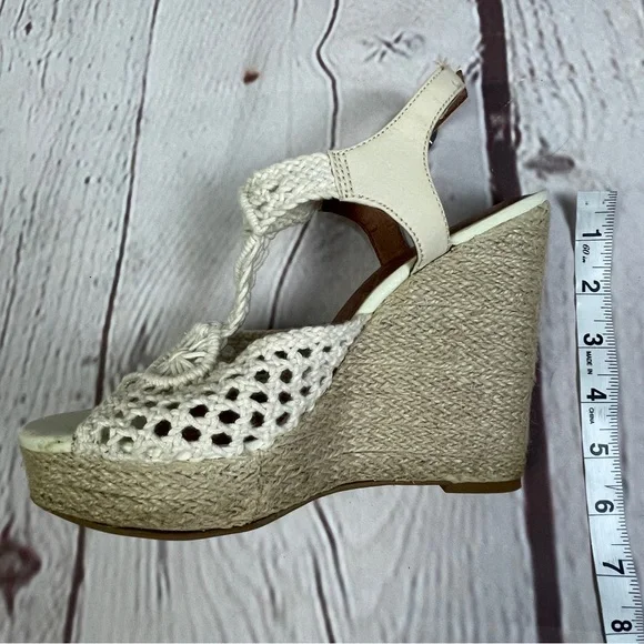 LUCKY BRAND women's neutral cream macrame canvas crochet wedge sandals, size 8 - Picture 11 of 12